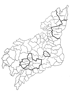 Mapa de comarcas estudiadas por los tcnicos de la A.F.G. en la provincia de A Corua